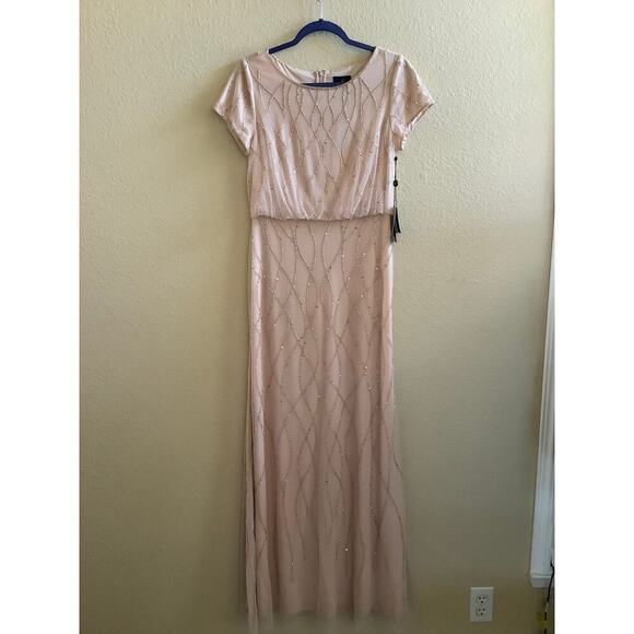 Adrianna Papell Women's Pink Short Sleeve Embellished Overlay Gown Sz 4 NWTS - Picture 2 of 7